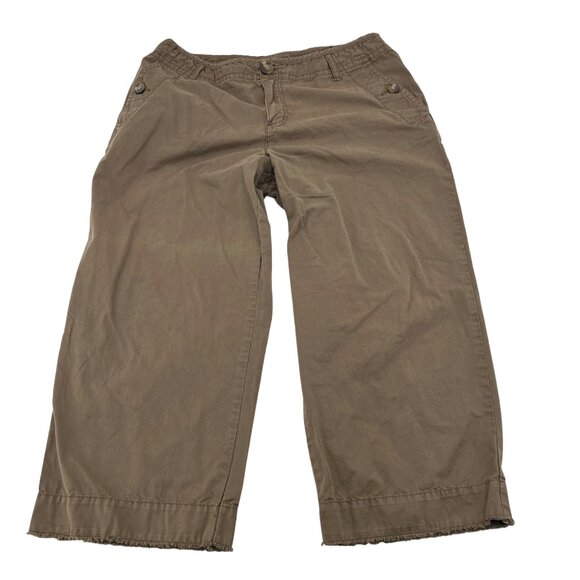 Liz Claiborne Sloane Womens Brown Capri Pants Size 12 With Frayed Hem Cotton Ble - Picture 1 of 10